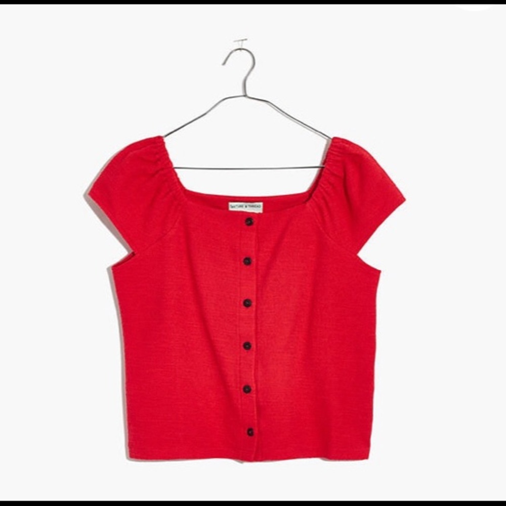 Madewell Button Front Top in Red (Size Small)